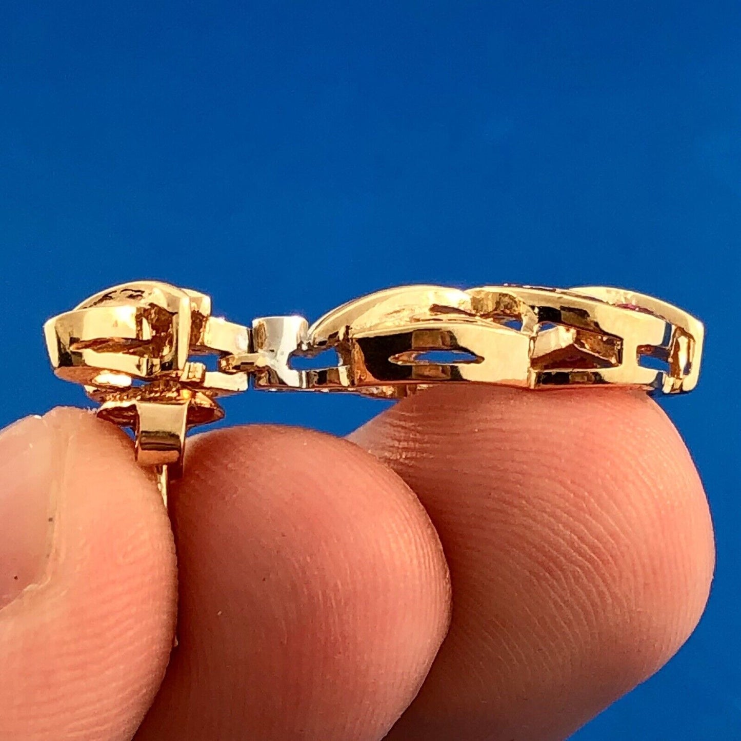 Designer 14K Yellow Gold Ruby Diamond Abstract Heart Inifinity Dangle Earrings