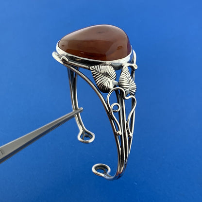 Vintage Sterling Silver Baltic Amber Floral Free Form Statement Cuff Bracelet