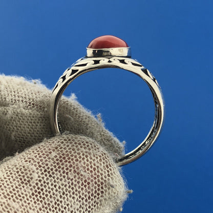 Designer MGC Sterling Silver 925 Oval Red Coral Filigree Scroll Cocktail Ring