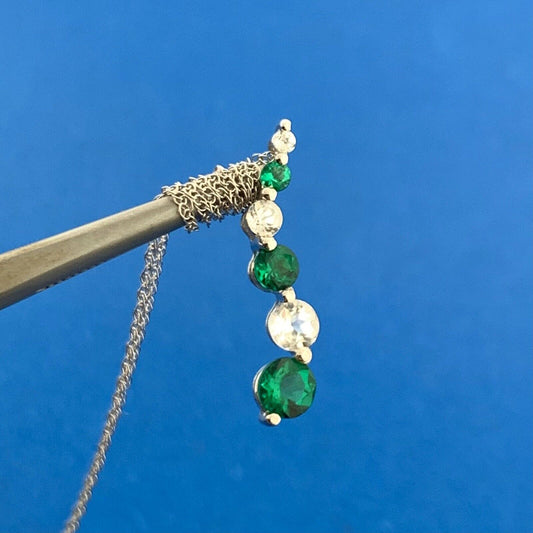 10K White Gold Emerald White Topaz Drop Anniversary Pendant Necklace