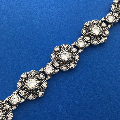 Designer 925 Sterling Silver Cubic Zirconia Floral Flower Panel Tennis Bracelet