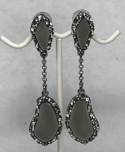 Vintage Swarovski Obsidian Crystal Modernist Free Form Clip Earrings Box