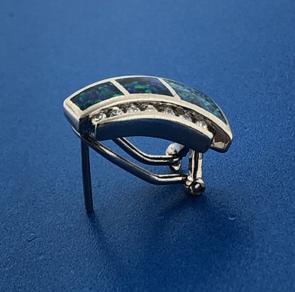 Stunning Sterling Silver 925 Fiery Opal CZ Modernistic Trapezoid Earrings