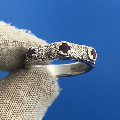 Judith Ripka Sterling Silver 925 Ruby Cubic Zirconia Stackable Cocktail Ring