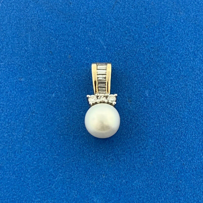 10K Yellow Gold Pearl Diamond June Bridal Anniversary Drop Pendant