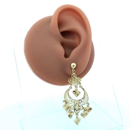 Designer 14K Yellow Gold Filigree Textured Statement Chandelier Dangle Earrings