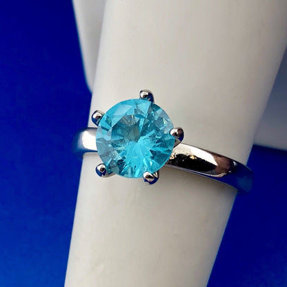 Stunning 925 Sterling Silver Aqua Blue Cubic Zirconia Solitaire Promise Ring