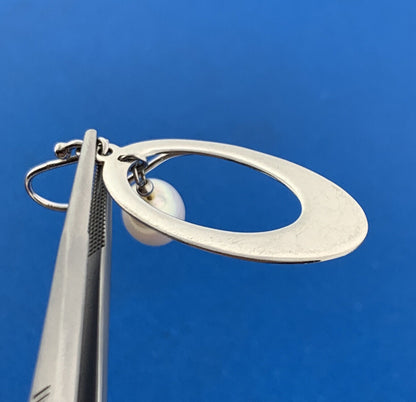 Stunning Sterling Silver 925 White Pearl Open Oval Hook Dangle Earrings