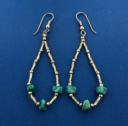 Vintage 925 Sterling Silver Turquoise Ball Beaded Oblong Soft Hoop Earrings