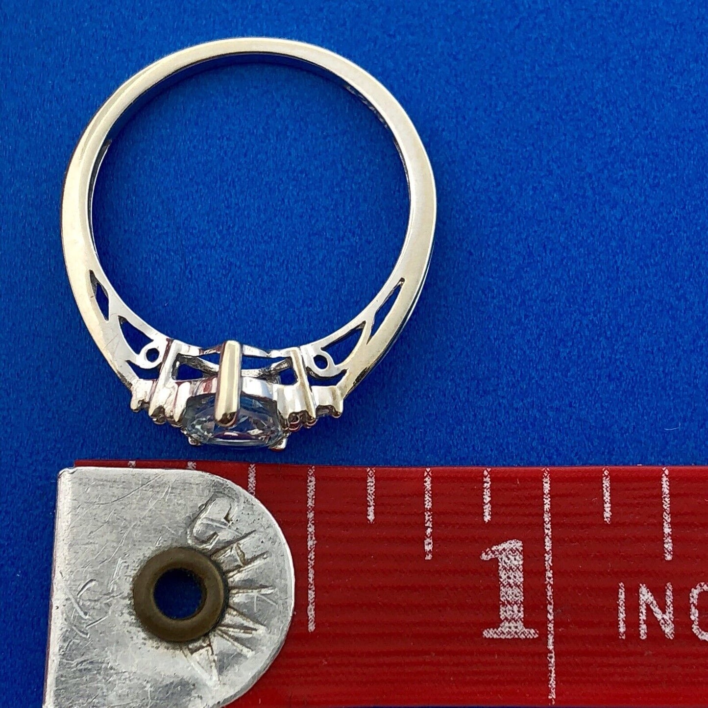 Designer 10K White Gold Blue Tourmaline Diamond Anniversary Cocktail Ring