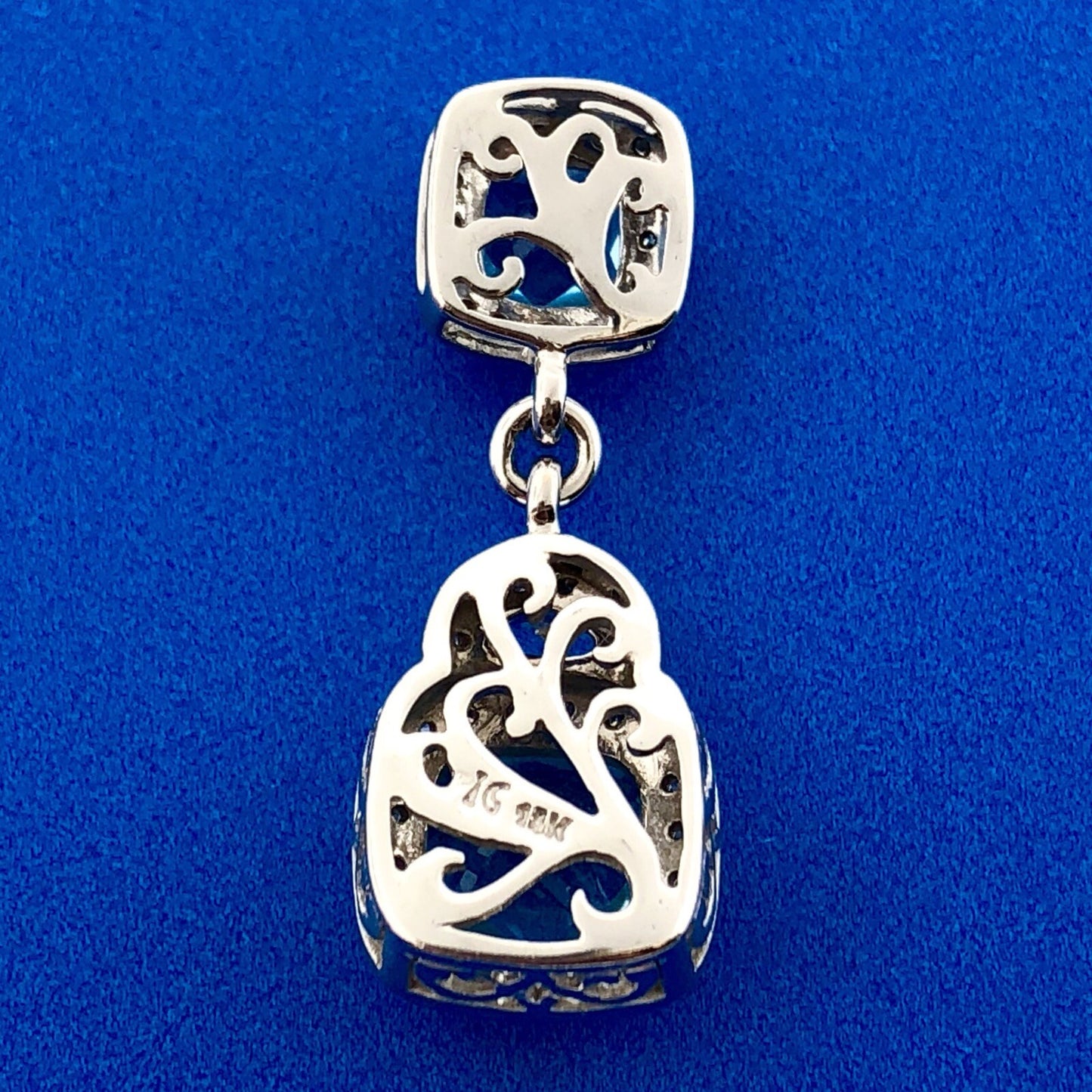 Stunning 14K White Gold Blue Topaz Diamond Aquamarine Accent Double Drop Pendant