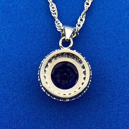 Gold Coast Platinum Plated Amethyst Cubic Zirconia Button Pendant Necklace