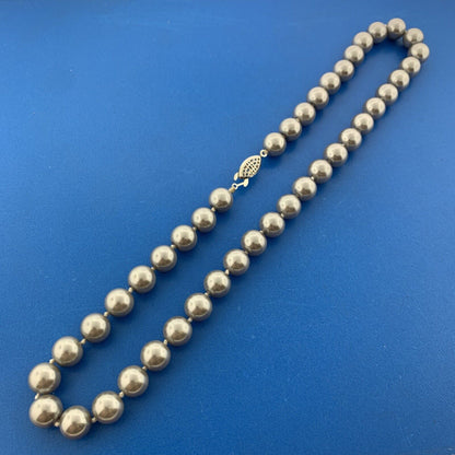 Vintage Silver Tone Hand Knotted Grey Glass Pearl Beaded Necklace 9.7mm