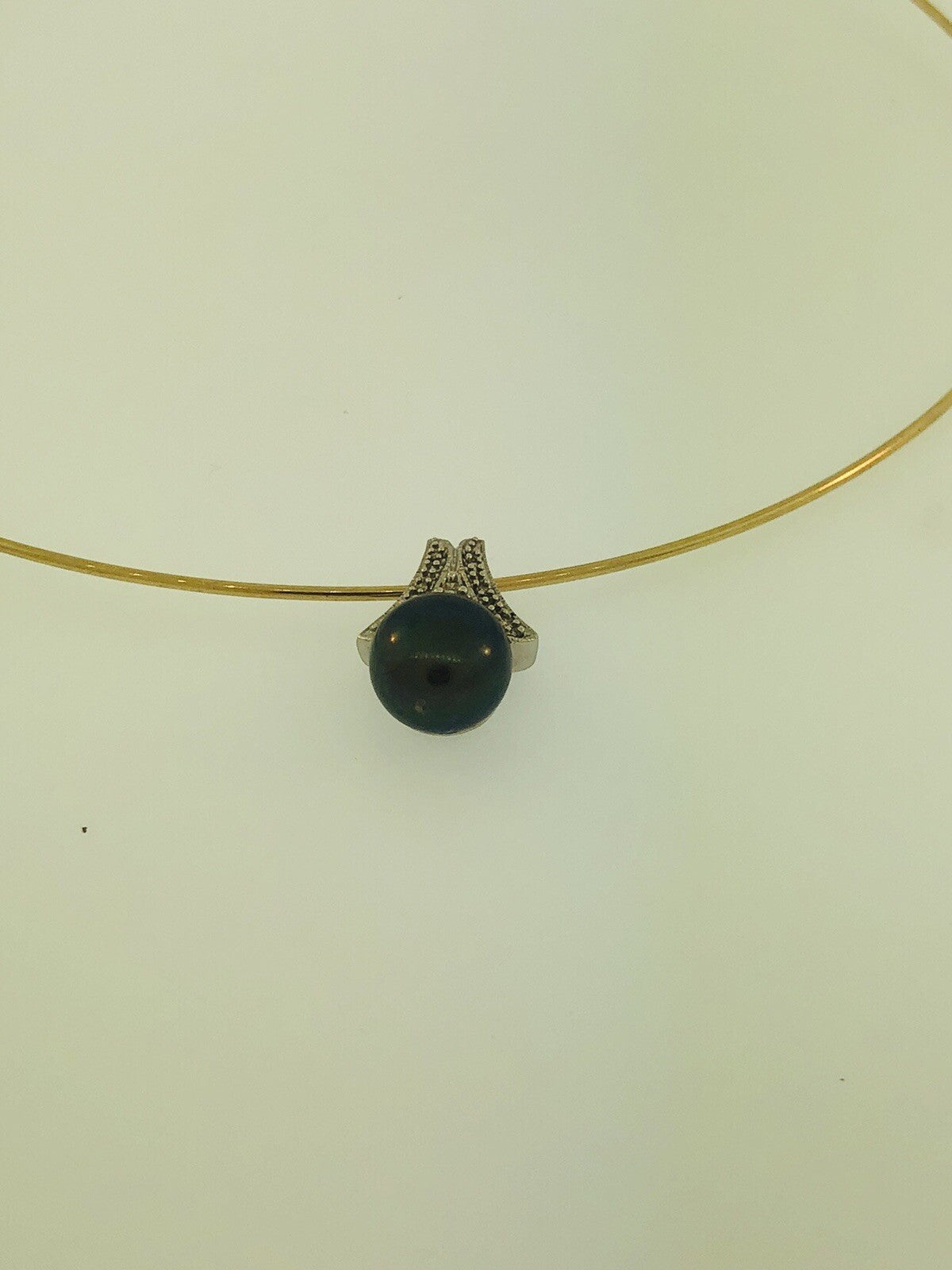 Retro 10K White Gold Black Tahitian Pearl Diamond Slide Charm Pendant