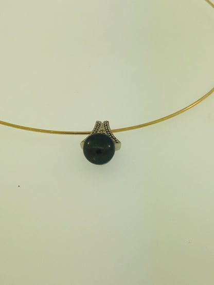 Retro 10K White Gold Black Tahitian Pearl Diamond Slide Charm Pendant