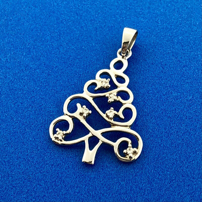 Stunning Sterling Silver 925 Round Cut Diamond Evergreen Christmas Tree Pendant