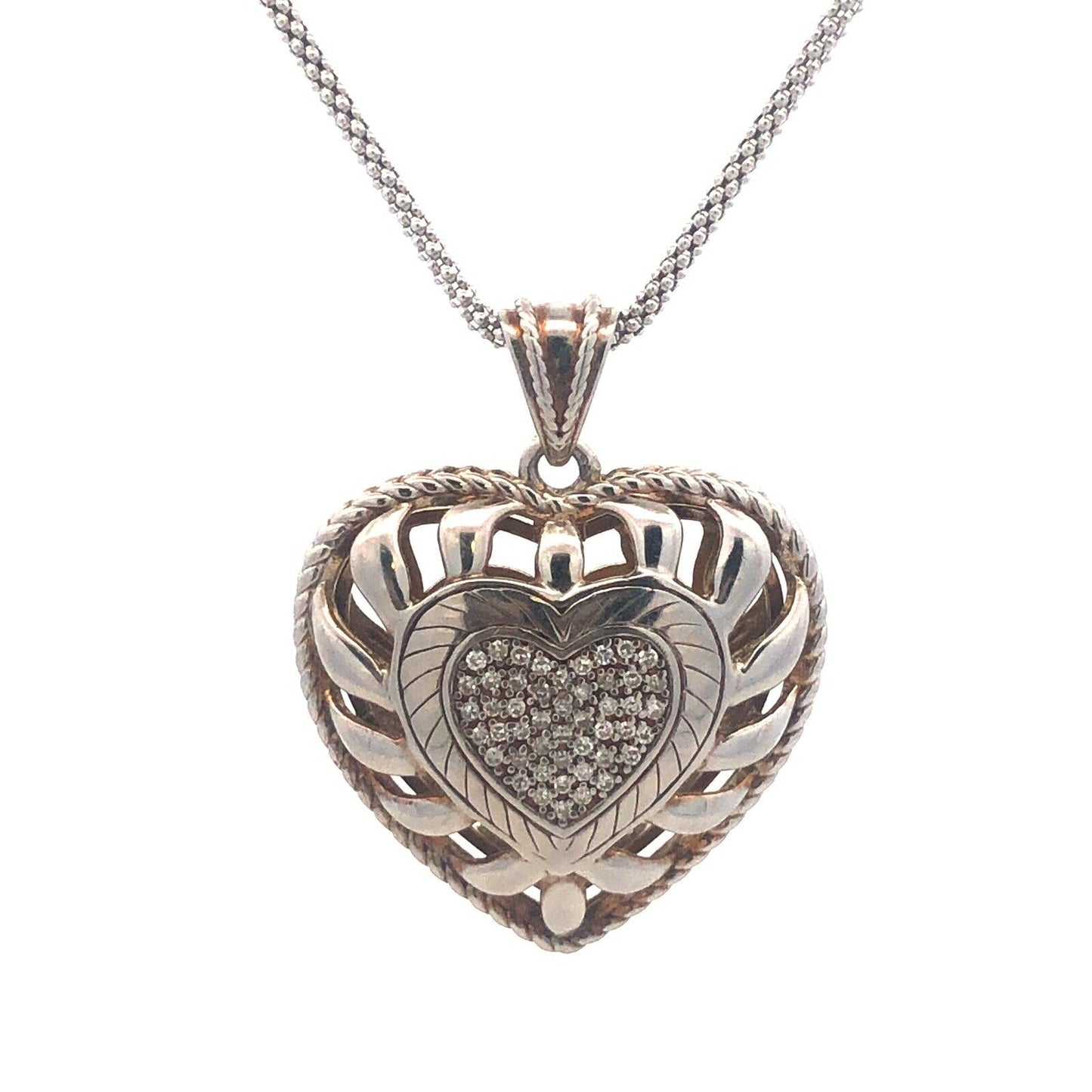 Designer Italy 925 Sterling Silver Pave Diamond Heart Adjustable Lariat Necklace