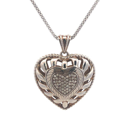 Designer Italy 925 Sterling Silver Pave Diamond Heart Adjustable Lariat Necklace