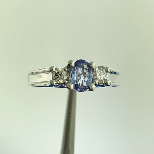 Gorgeous 14k White Gold Oval Tanzanite Round Diamond Accent Ring Size 6.5