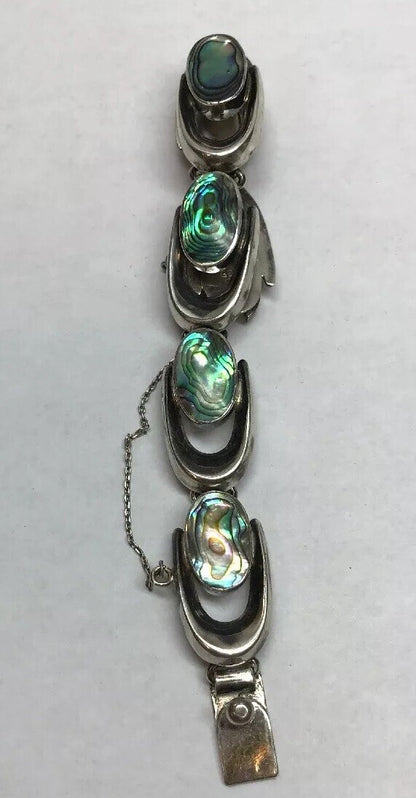 Vintage Artisan ND Sterling Silver 925 Abalone Shell Horse Shoe Link Bracelet