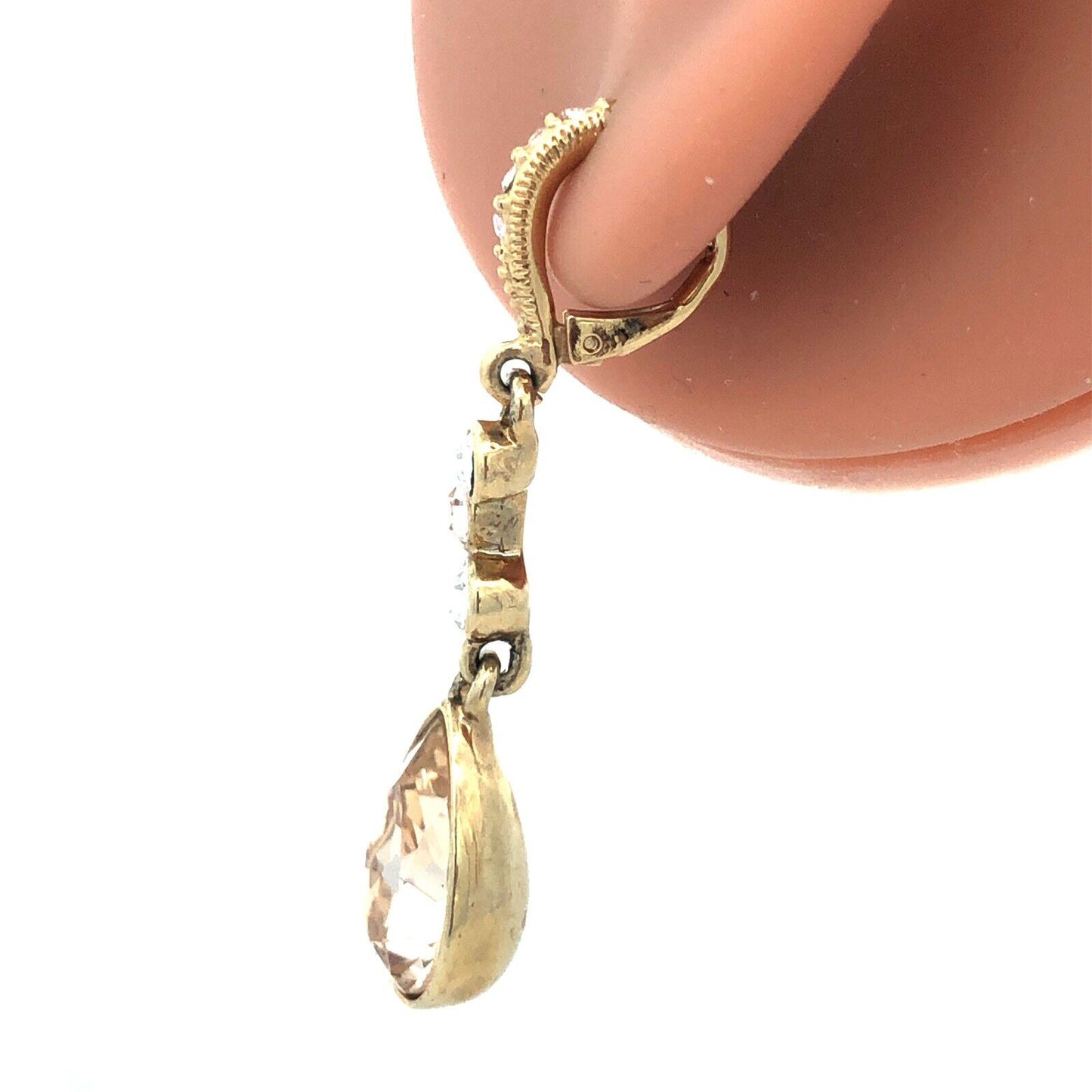 Givenchy Gold Tone Cubic Zirconia CZ Leverback Drop Dangle Statement Earrings