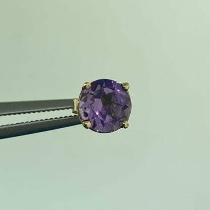14K Yellow Gold Amethyst Solitaire February Anniversary Stud Earrings