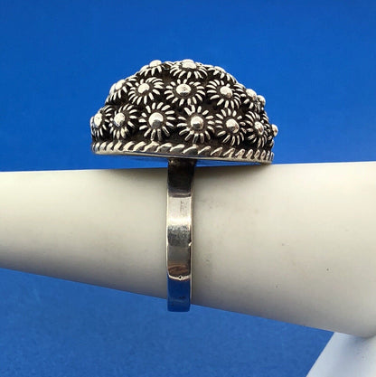 Vintage Taxco Mexico 925 Sterling Silver Floral Mushroom Cap Dome Statement Ring