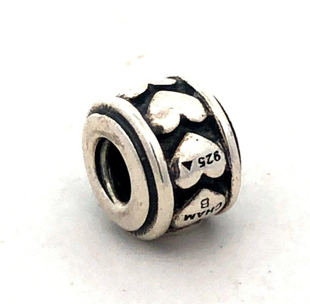 Designer CHAMILIA B 925 Sterling Silver Heart Love Valentines Bead Slide Charm