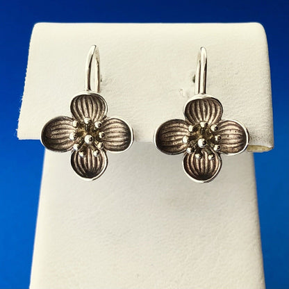 Designer 925 Sterling Silver Poppy Magnolia Textured Flower Drop Dangle Earrings