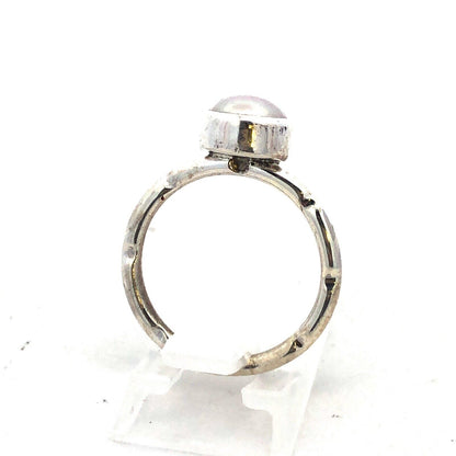 925 Sterling Silver Round Light Pink Pearl Solitaire Occasion Ring