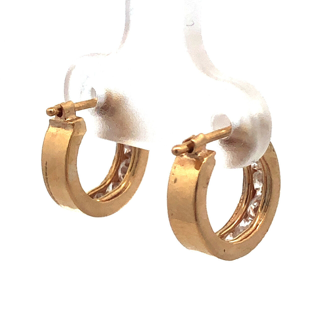 Designer 14K Yellow Gold Round Cubic Zirconia CZ Huggy Hoop Earrings