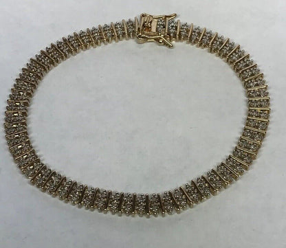 Vintage Sterling Silver 925 Vermeil Diamond Illusion Link Tennis Bracelet S184