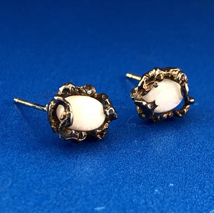 Native American Artisan Sterling Silver 14K Gold Opal Free Form Stud Earrings