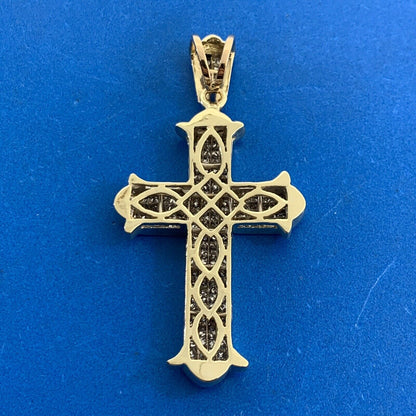 Custom 14K Yellow Gold Princess Diamond Statement Religious Cross Pendant