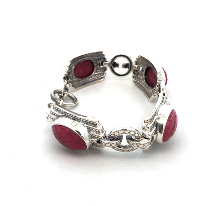 Designer Nicky Butler 925 Sterling Silver Ruby Corundum Statement Panel Bracelet