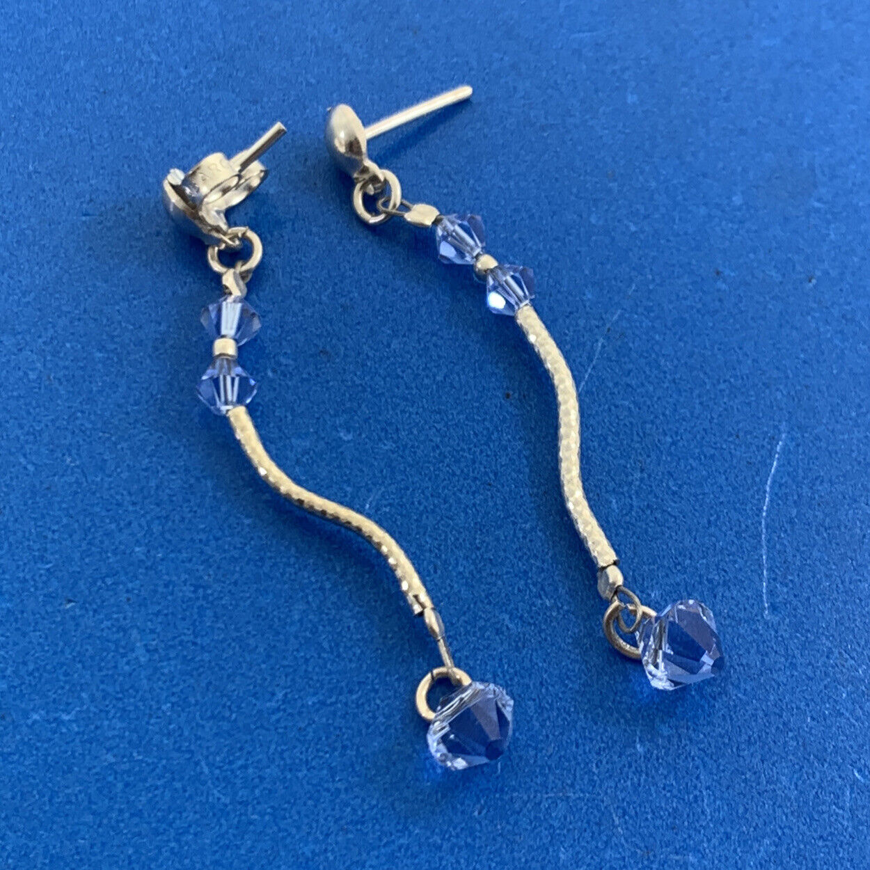 Fabaro 925 sterling silver blue glass bead dangle stud earrings