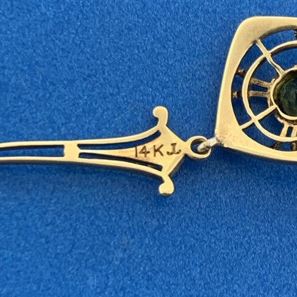 Art Deco 14K White Gold Peridot August Anniversary Filigree Scroll Drop Pendant