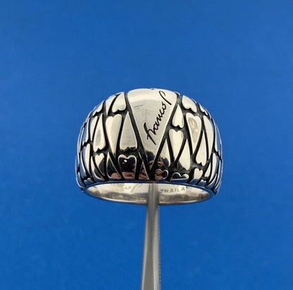 925 Sterling Silver Franco Pianegonda Diamond Cut Textured Link Wide Ring