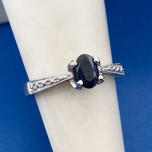 Designer YCH 14K White Gold Oval Sapphire September Occasion Anniversary Ring