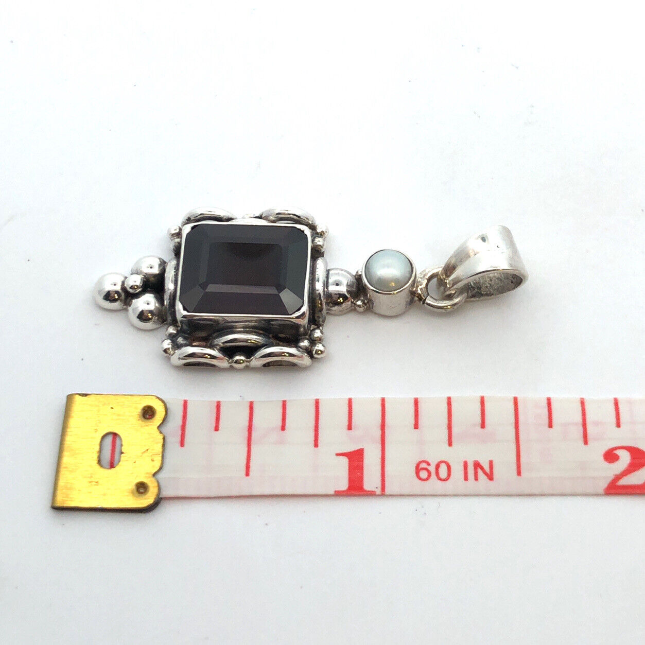 Designer Vintage Pearl Red Garnet 925 Sterling Silver Pendant