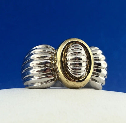 Vintage CNA Sterling Silver 925 Two Toned Modernist Ribbed Knot Cigar Band Ring