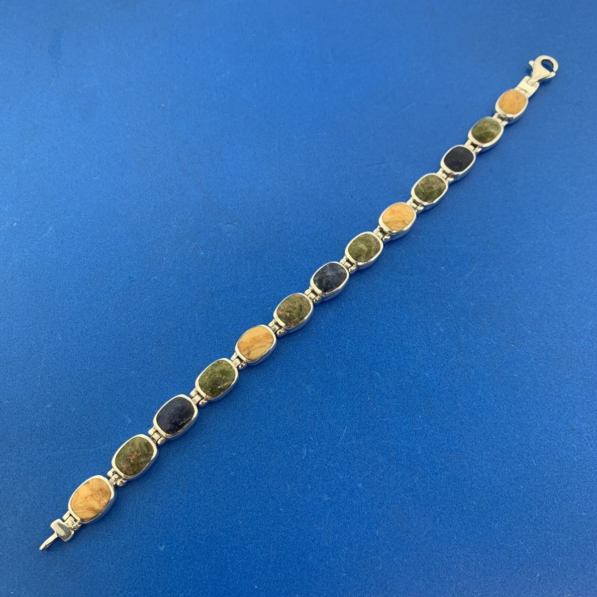 Native American Artisan Sterling Silver 925 Multi Stone Oval Cabochon Bracelet