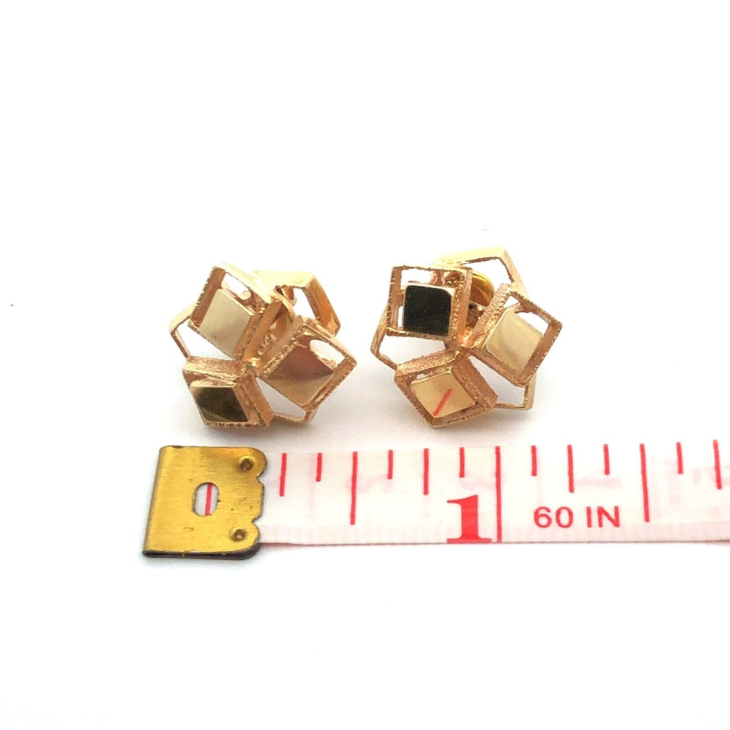 Designer 14K Yellow Gold Modernist Geometric Square Statement Stud Earrings