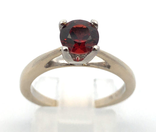 Designer 18K White Gold 950 Platinum Round Garnet Solitaire Occasion  Ring