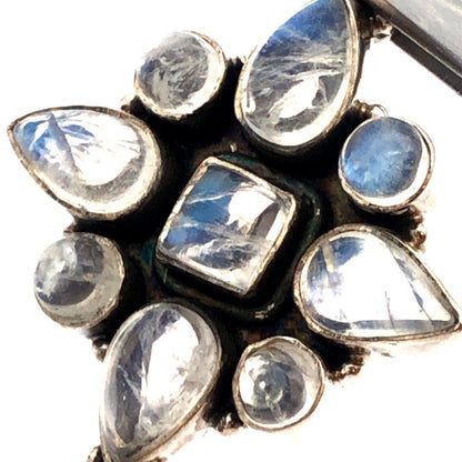 Vintage 925 Sterling Silver Pear Round Moonstone Cabochon Cross Pendant