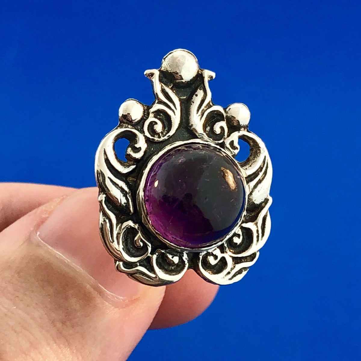 Taxco Ca 1940's ProSa Sterling Silver 925 Amethyst Ornate Screw Back Earrings