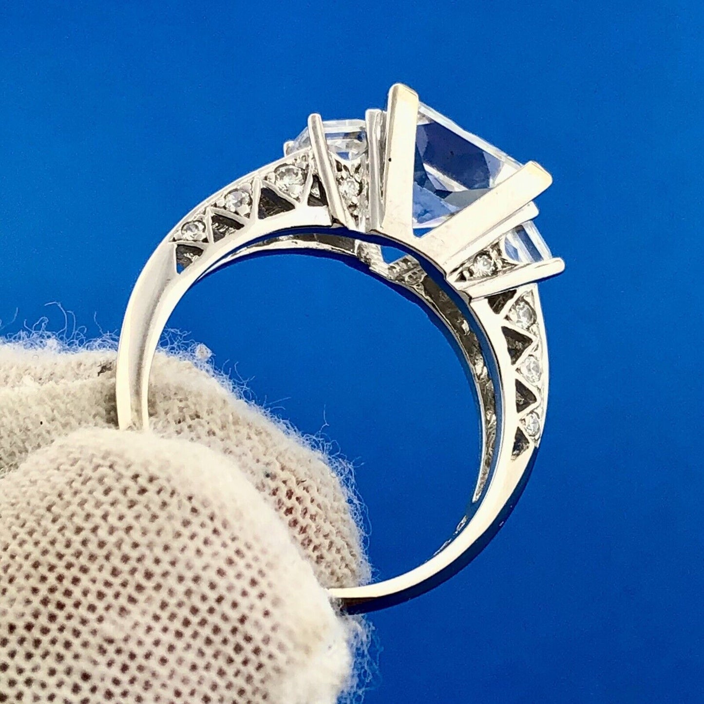 Sparkling 14K White Gold Princess Cut Cubic Zirconia Statement Engagement Ring