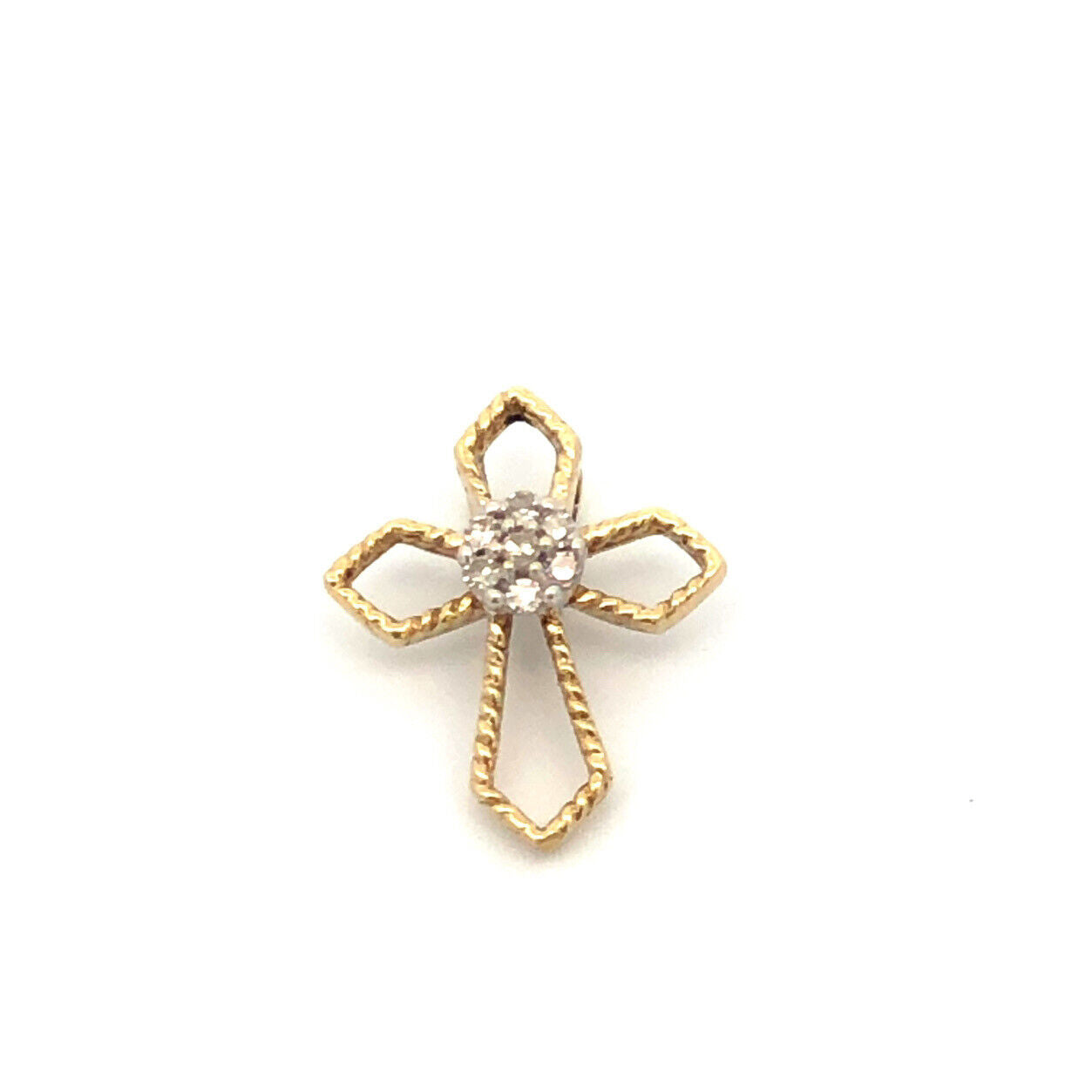 Designer SD 10K Yellow Gold Round Diamond Cluster Cross Religious Pendant