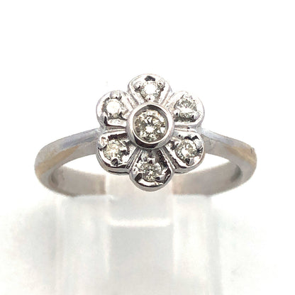 Vintage 14K White Gold Diamond Flower Cluster Sweetheart Promise Engagement Ring