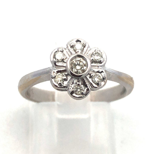 Vintage 14K White Gold Diamond Flower Cluster Sweetheart Promise Engagement Ring